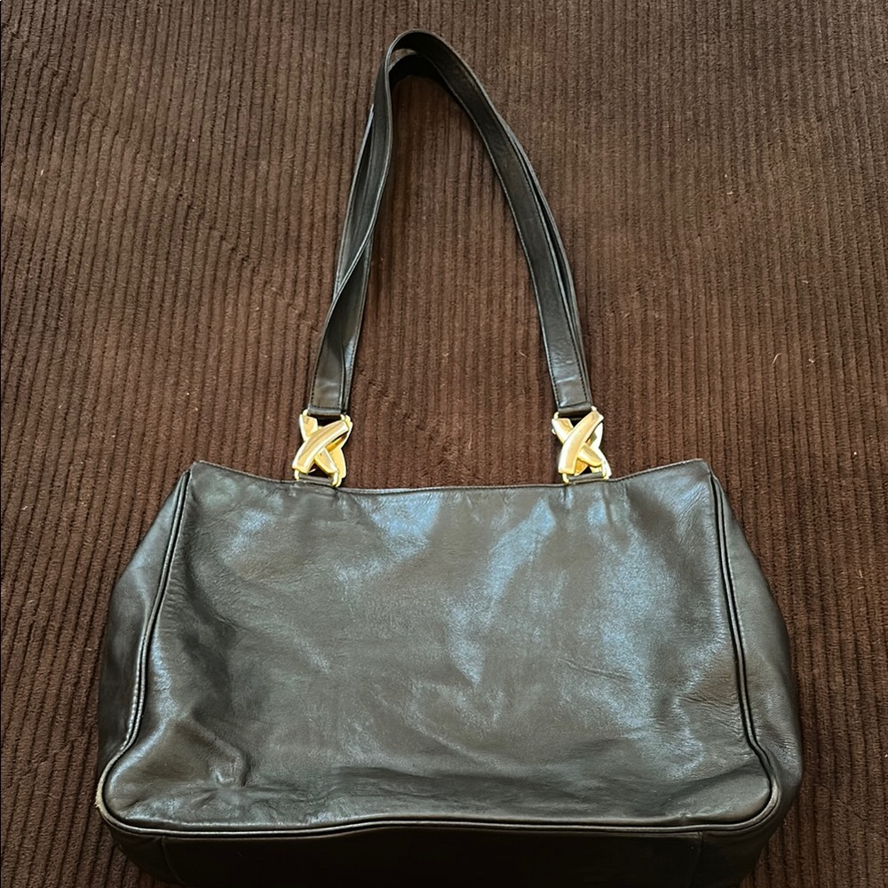 Paloma Picasso Signature Black Leather Shoulder Bag/Tote